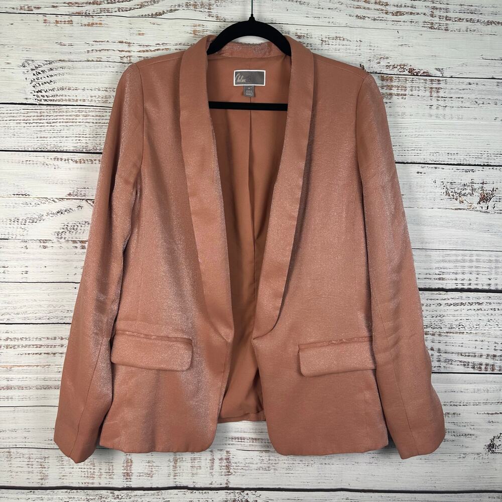 Womens Chelsea28 Blush Pink Metallic Sparkle Open Front Blazer Jacket Career M